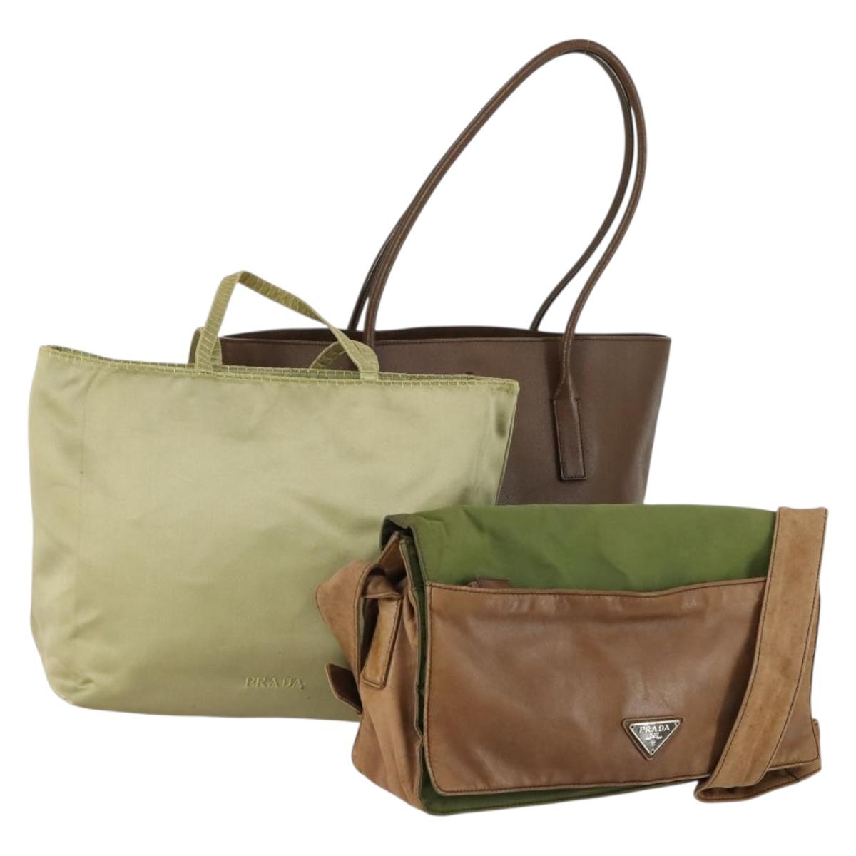 PRADA Shoulder Bag Nylon 3 Set Green Brown