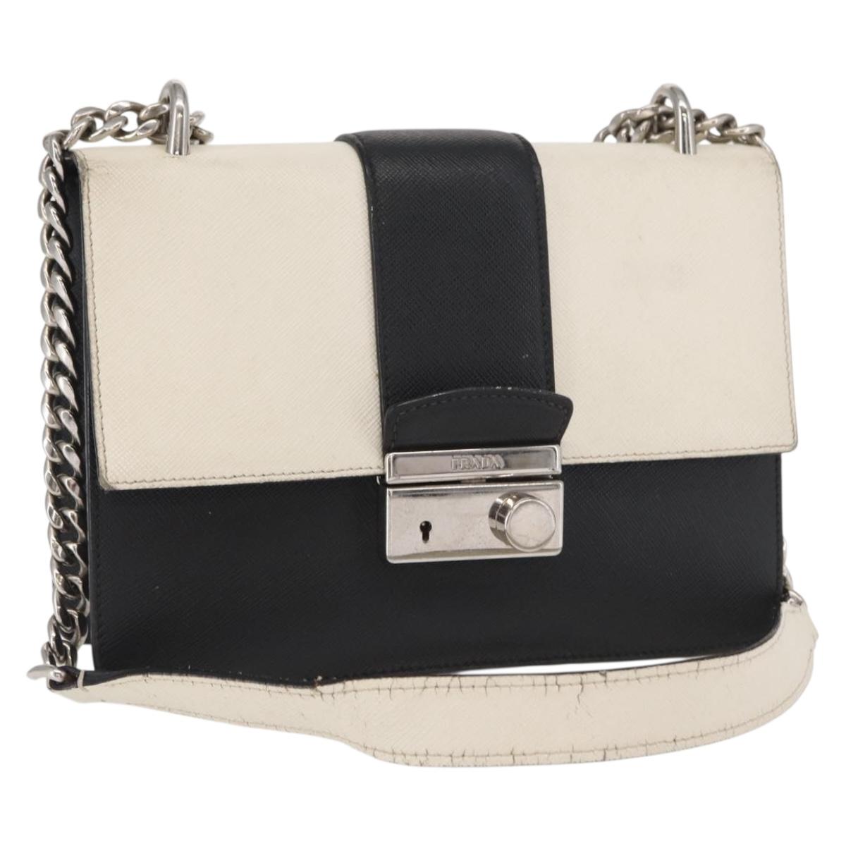 PRADA Chain Shoulder Bag Leather White Silver