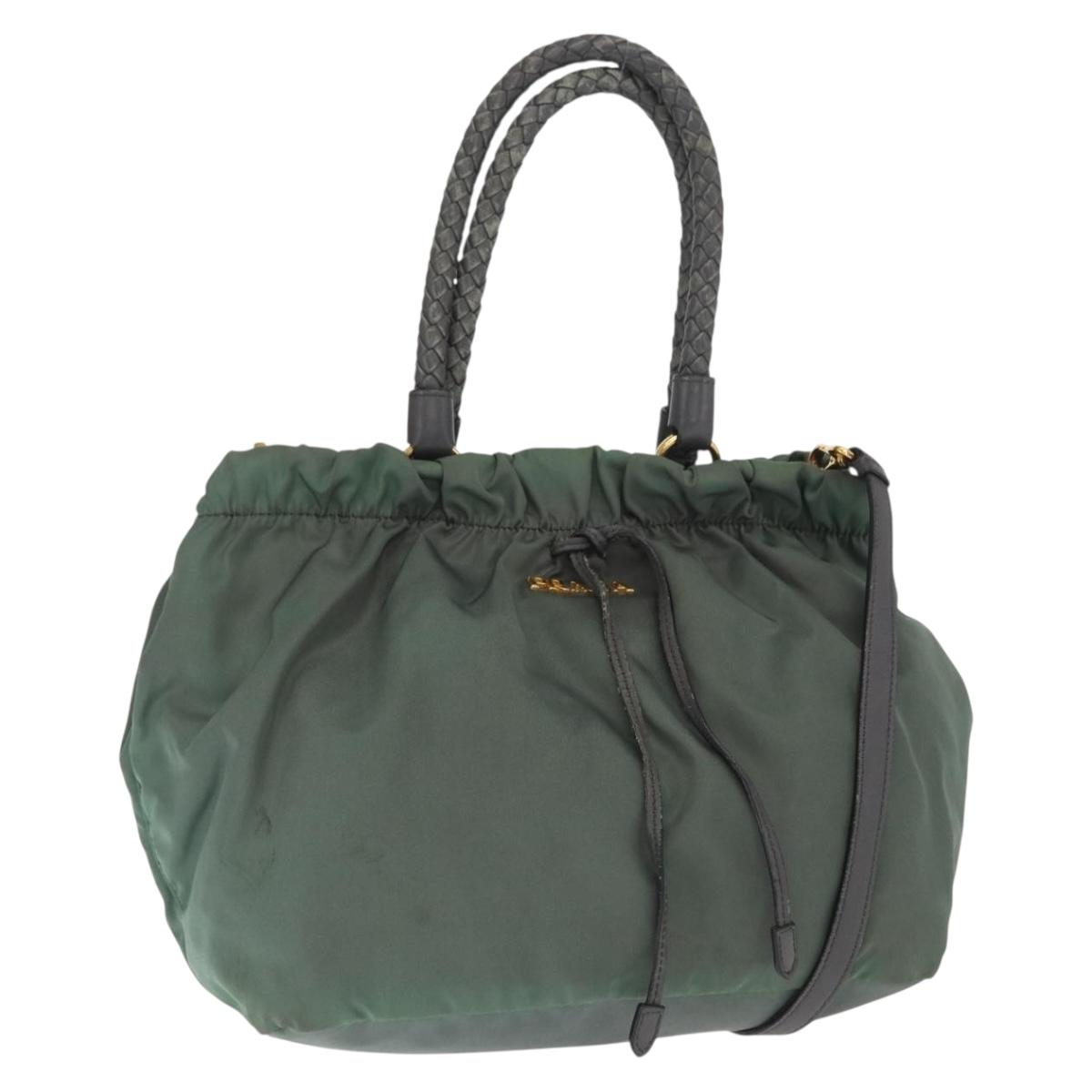 PRADA Tote Bag Nylon 2way Khaki Gold