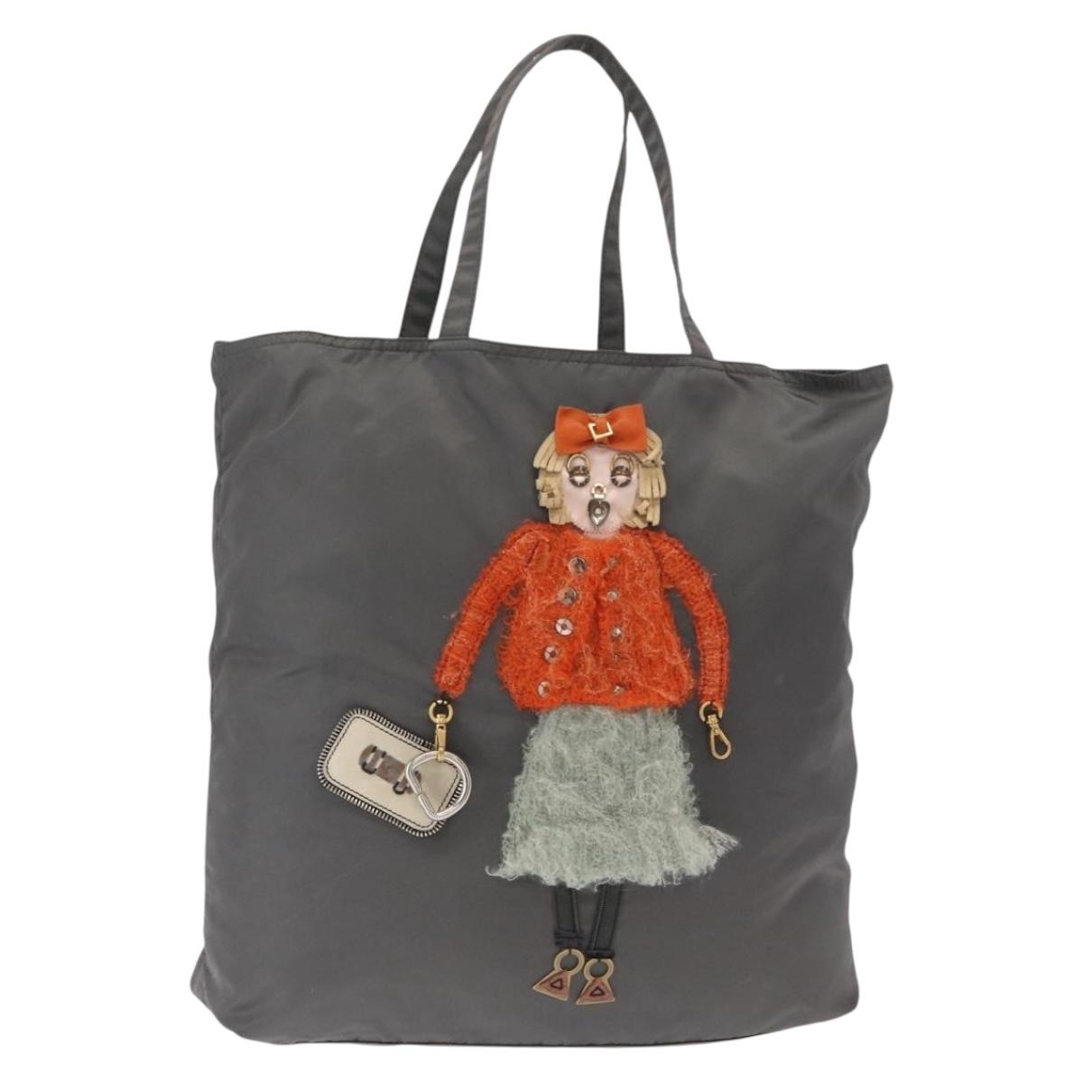 PRADA Tote Bag Nylon Gray Silver