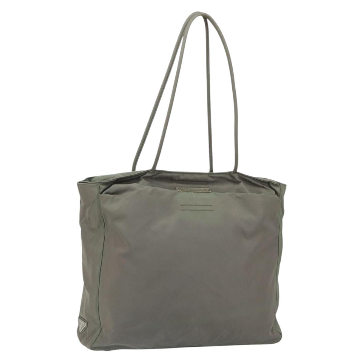 PRADA Tote Bag Nylon Khaki Silver