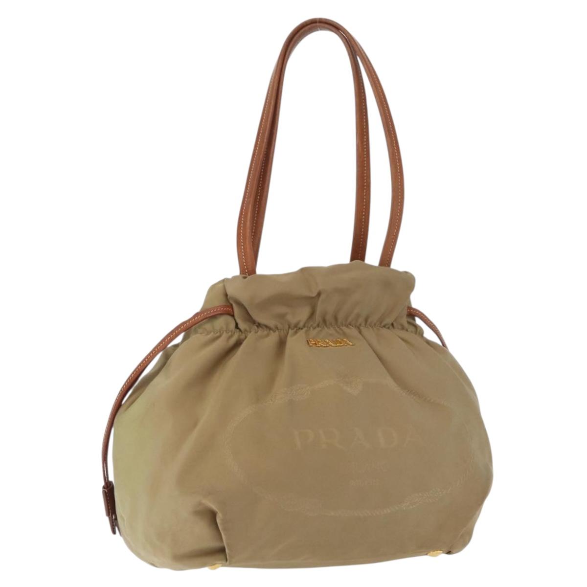 PRADA Tote Bag Nylon Beige Gold
