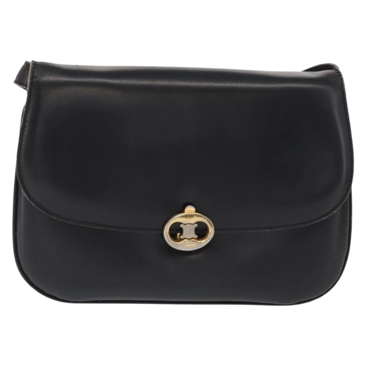 CELINE Shoulder Bag Leather Black Gold
