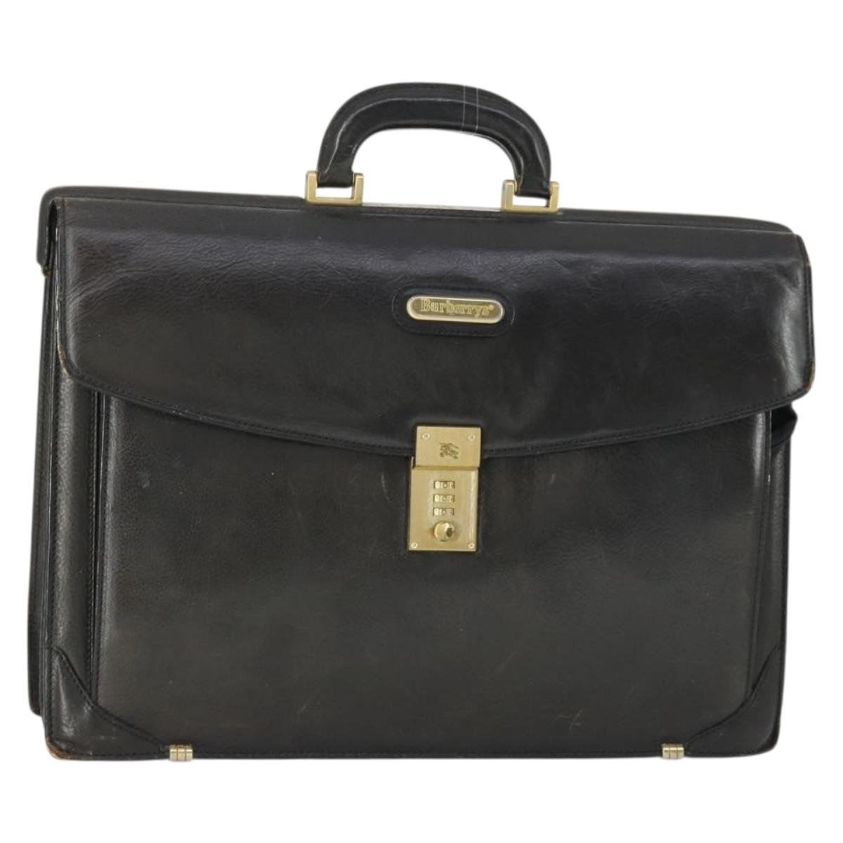 Burberrys Business Bag Leather Black Gold