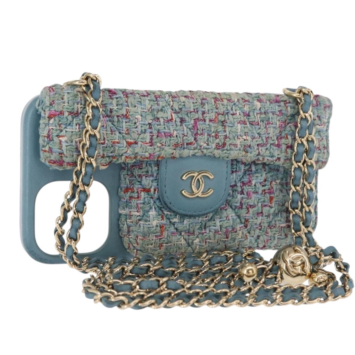 CHANEL iPhone Case Tweed Light Blue CC
