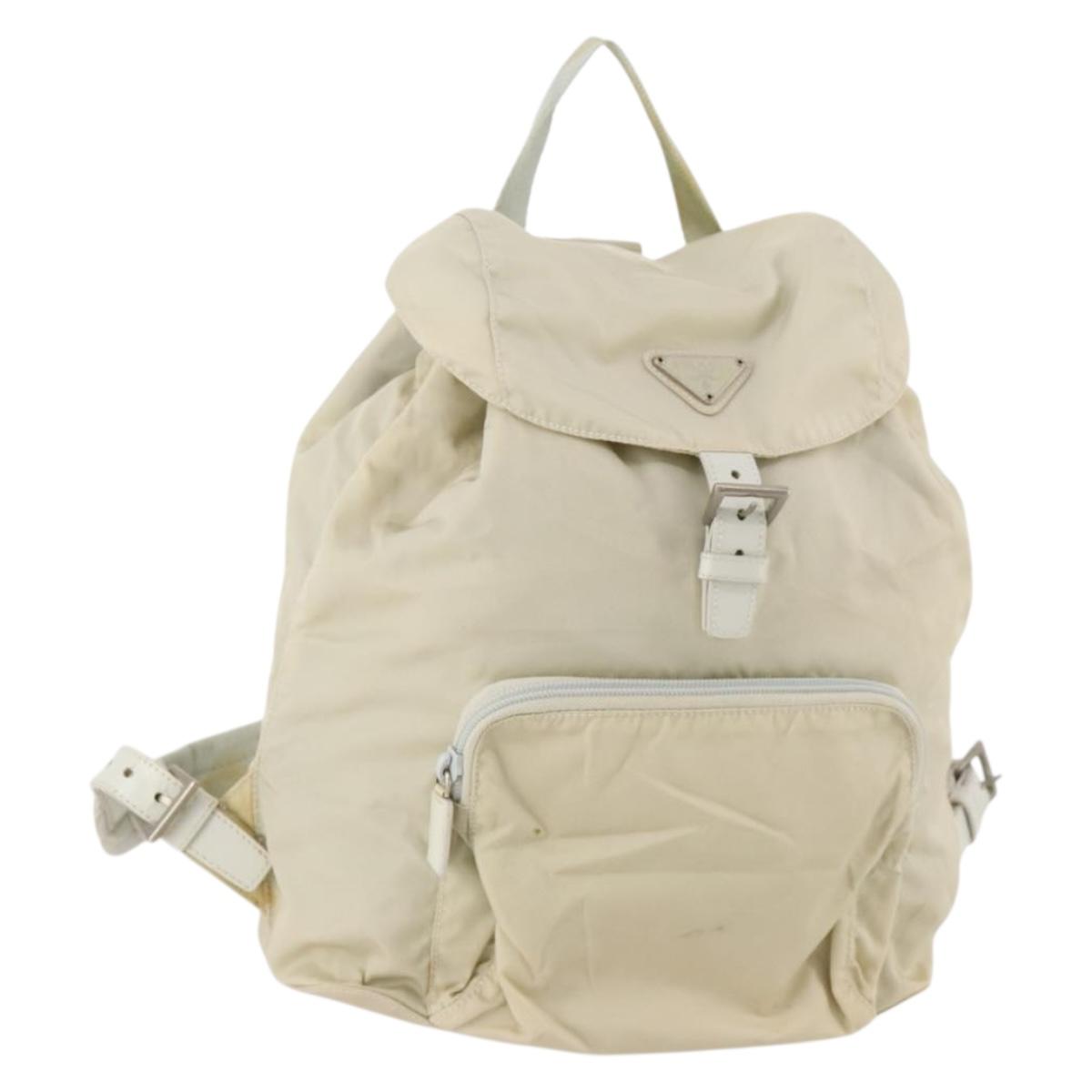 PRADA Backpack Nylon Beige Silver