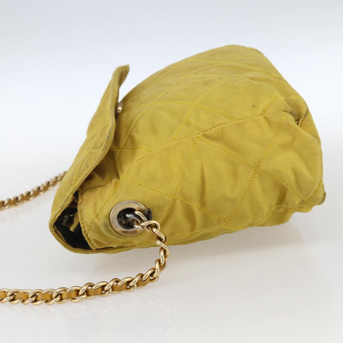 PRADA Chain Shoulder Bag Nylon Yellow Gold