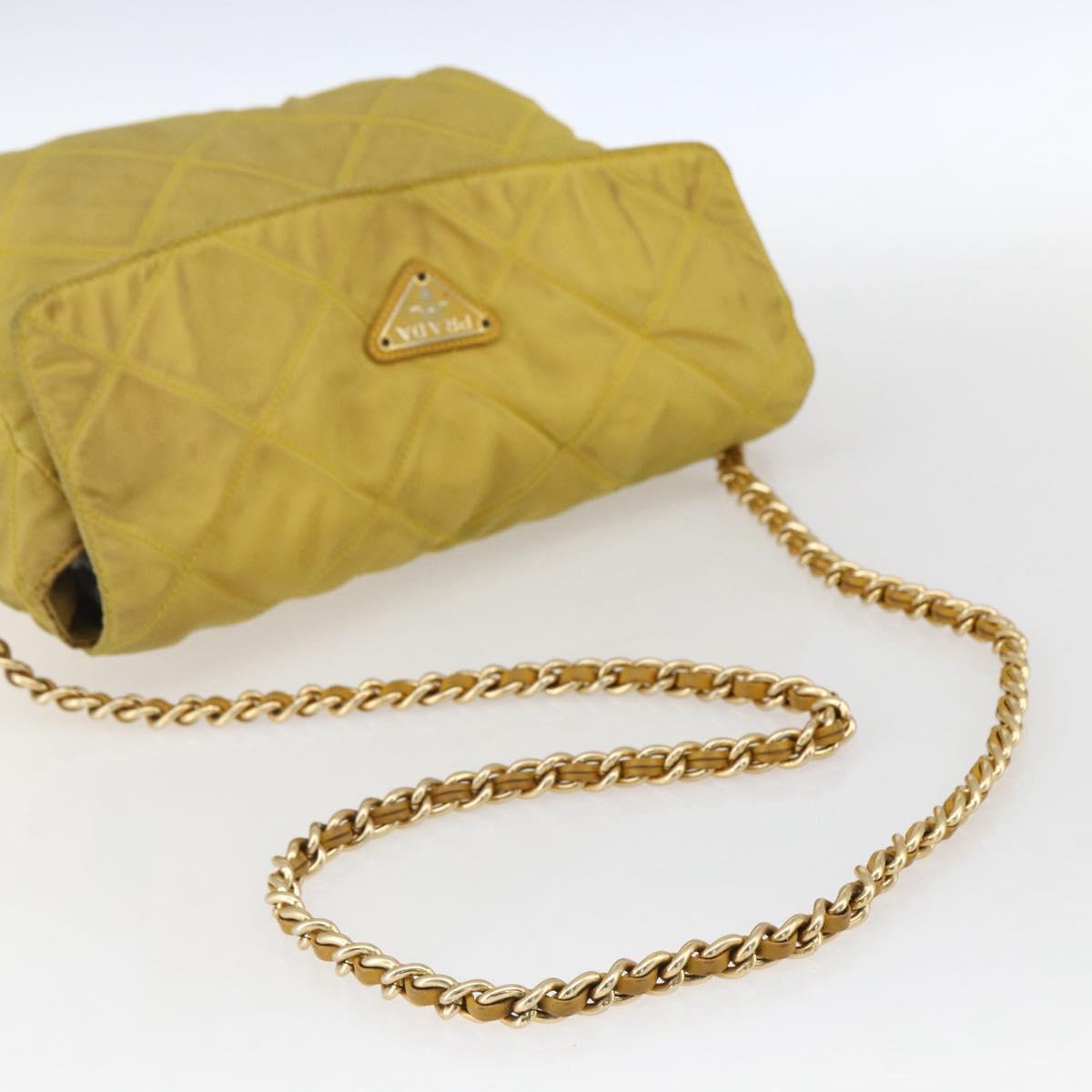 PRADA Chain Shoulder Bag Nylon Yellow Gold