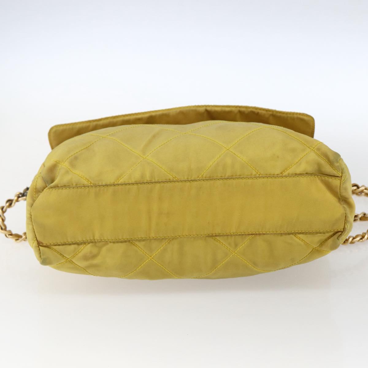 PRADA Chain Shoulder Bag Nylon Yellow Gold