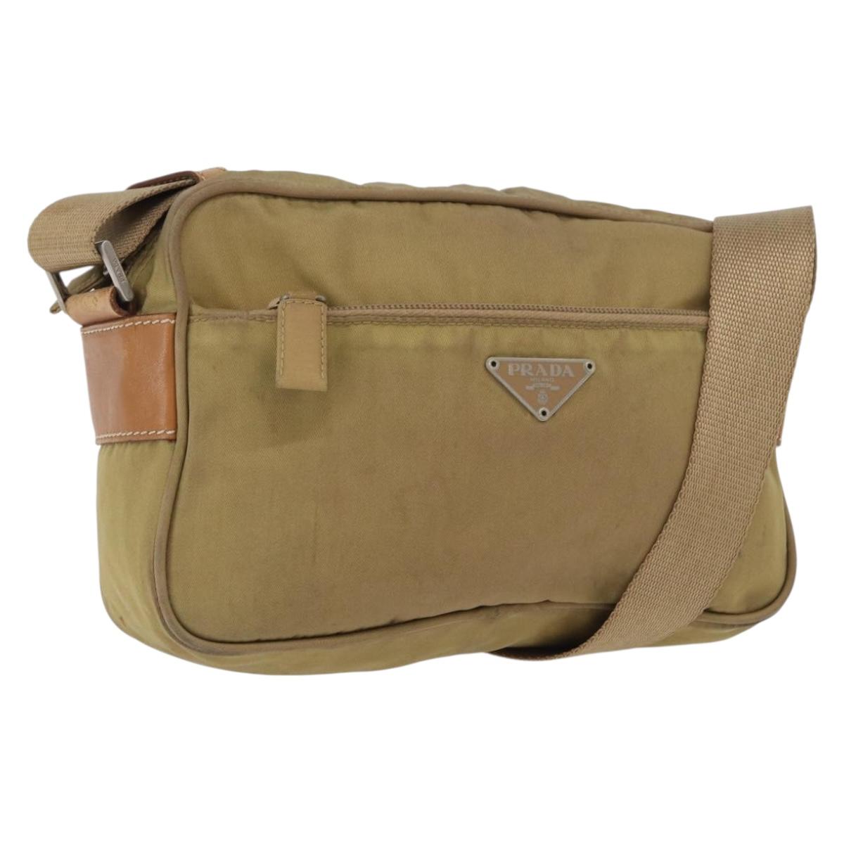 PRADA Shoulder Bag Nylon Beige Silver