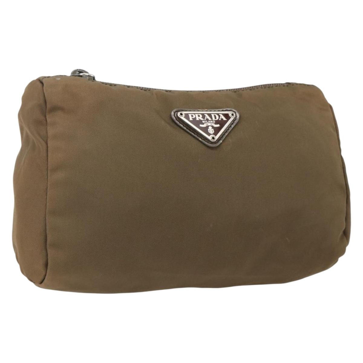 PRADA Pouch Nylon Brown Silver