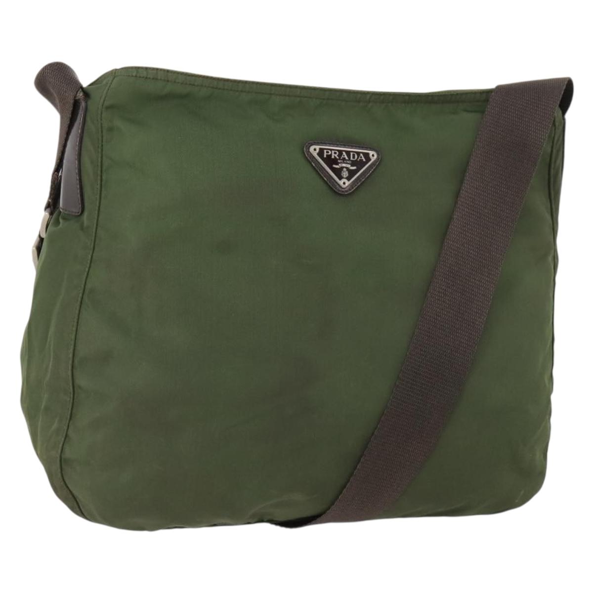 PRADA Shoulder Bag Nylon Khaki Silver