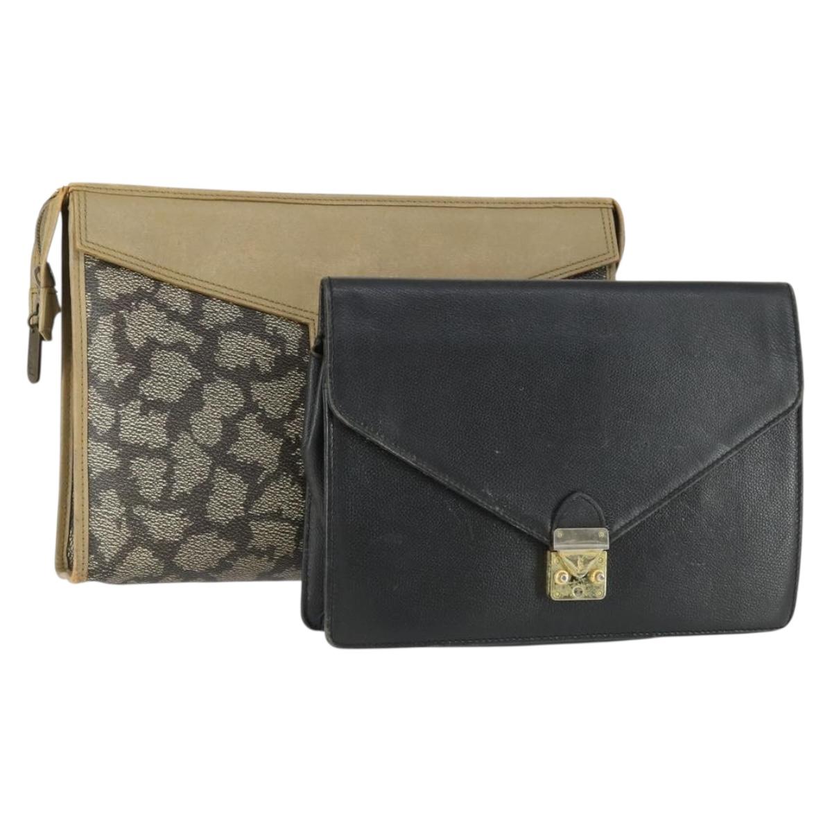 SAINT LAURENT Clutch Bag PVC Leather 2 Set Brown Black