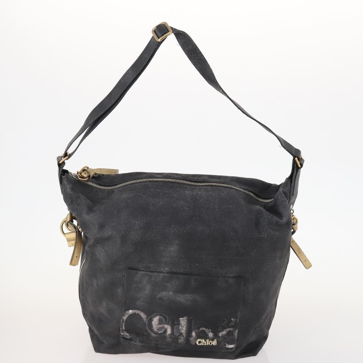 Chloe Shoulder Bag Leather Nylon 2 Set Black Gold