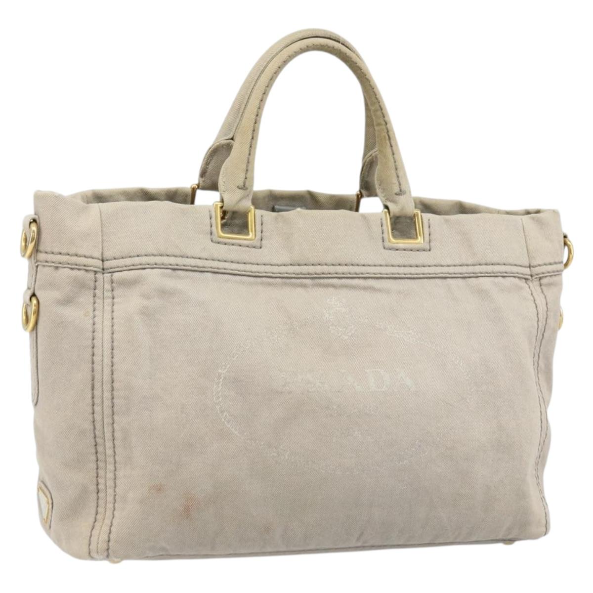 PRADA Canapa PM Hand Bag Canvas 2way Gray Gold