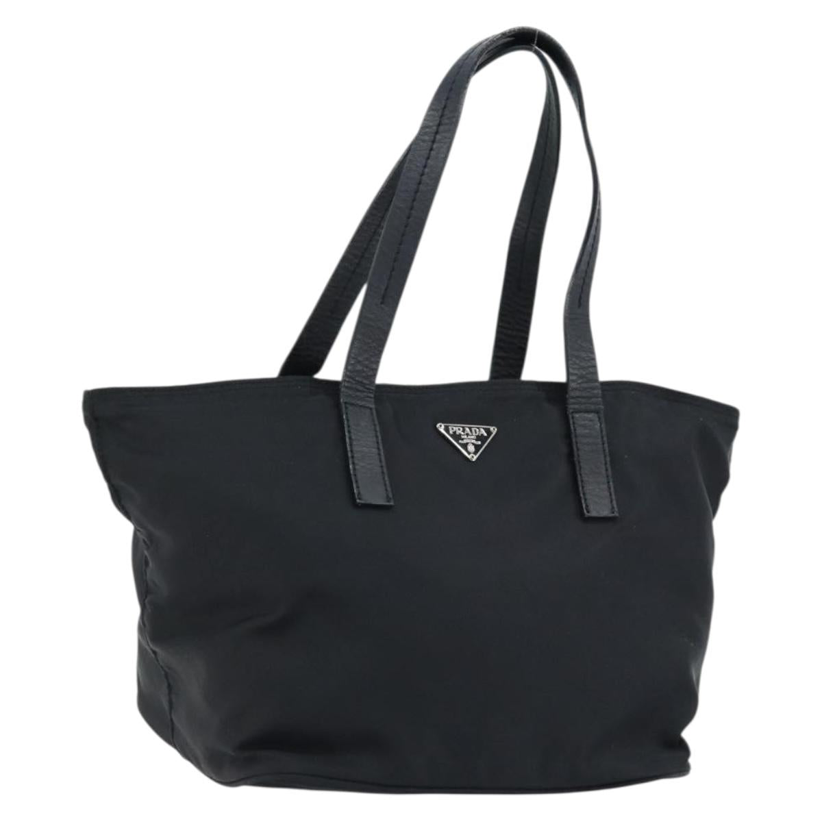PRADA Hand Bag Nylon Black Silver