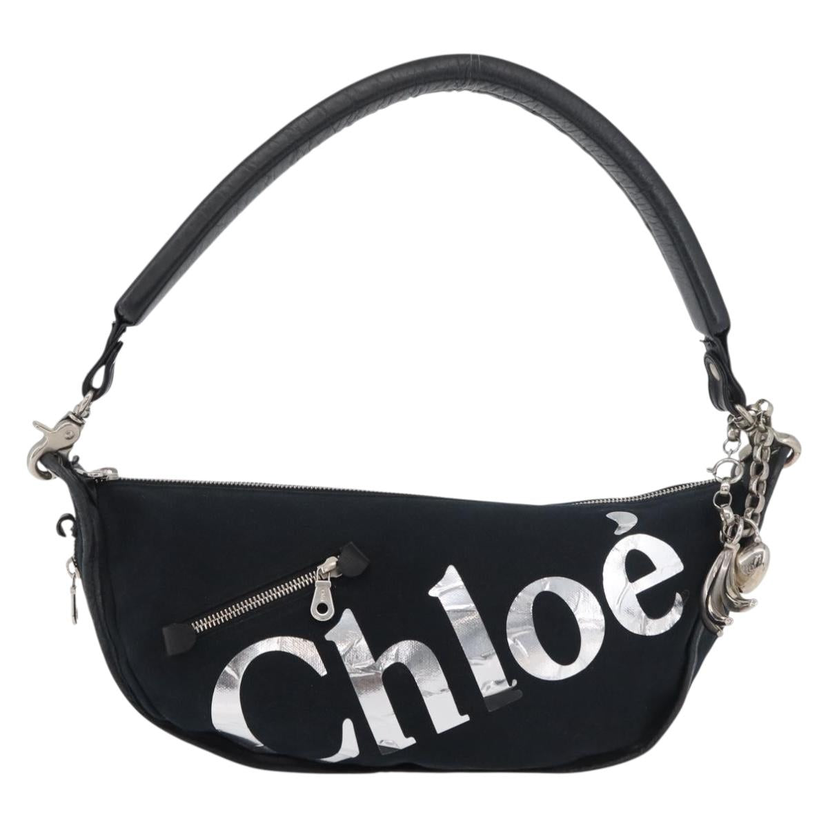 Chloe Shoulder Bag Canvas Black Silver