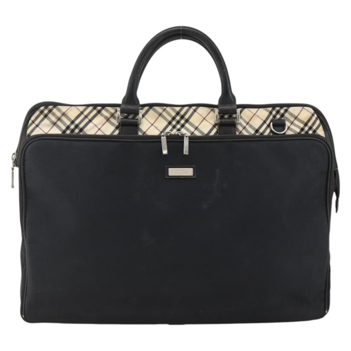 BURBERRY Nova Check Black label Hand Bag Nylon Silver Black
