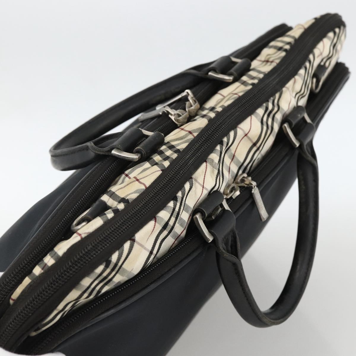 BURBERRY Nova Check Black label Hand Bag Nylon Silver Black