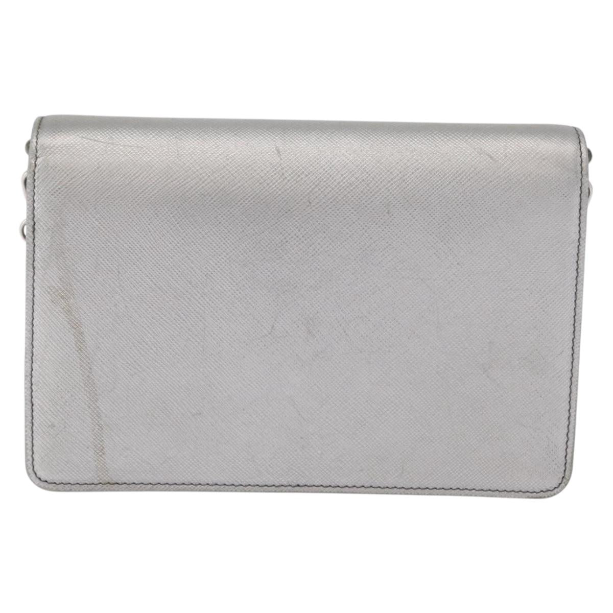 PRADA Chain Shoulder Bag Safiano leather Silver