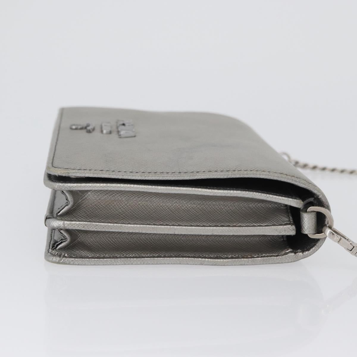 PRADA Chain Shoulder Bag Safiano leather Silver