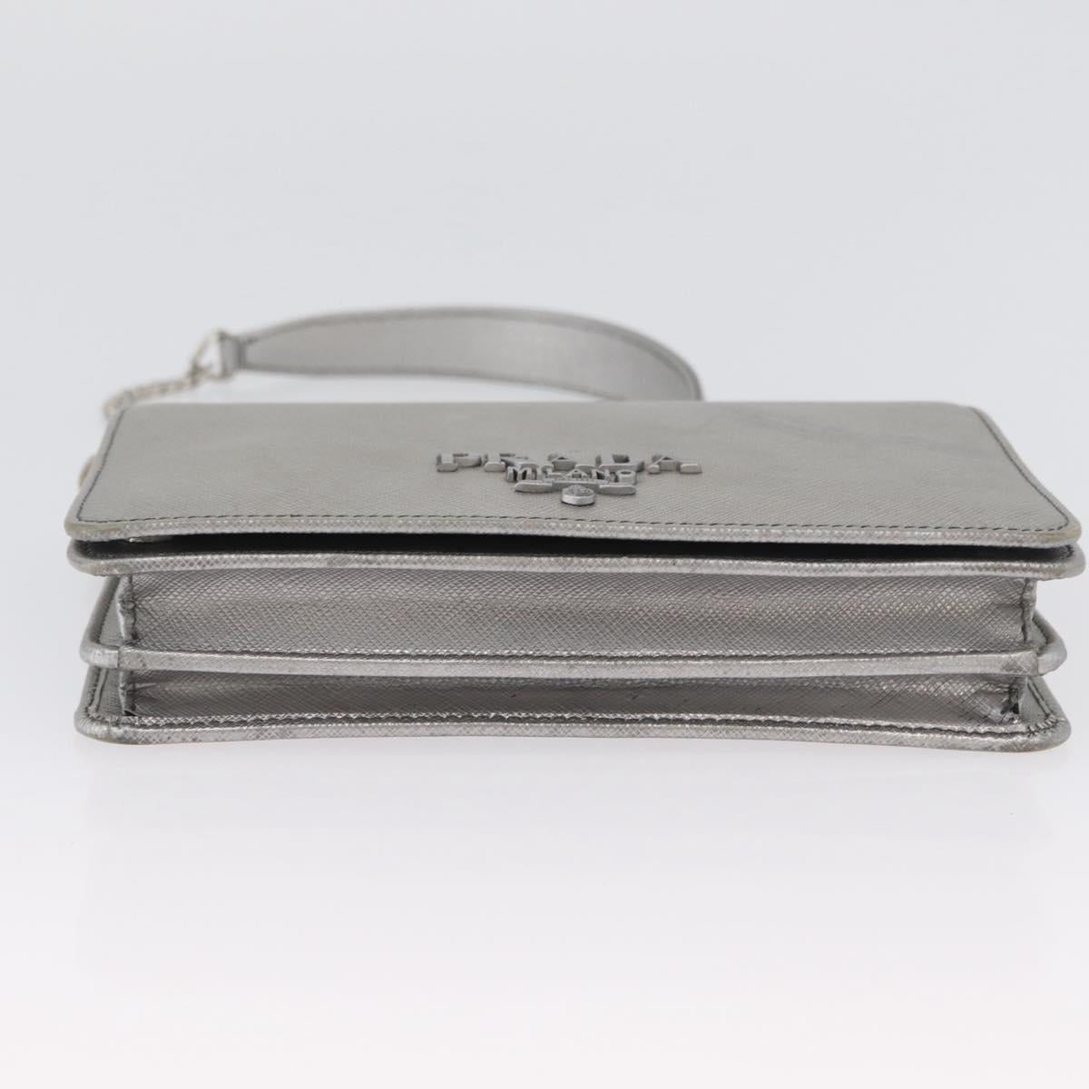 PRADA Chain Shoulder Bag Safiano leather Silver