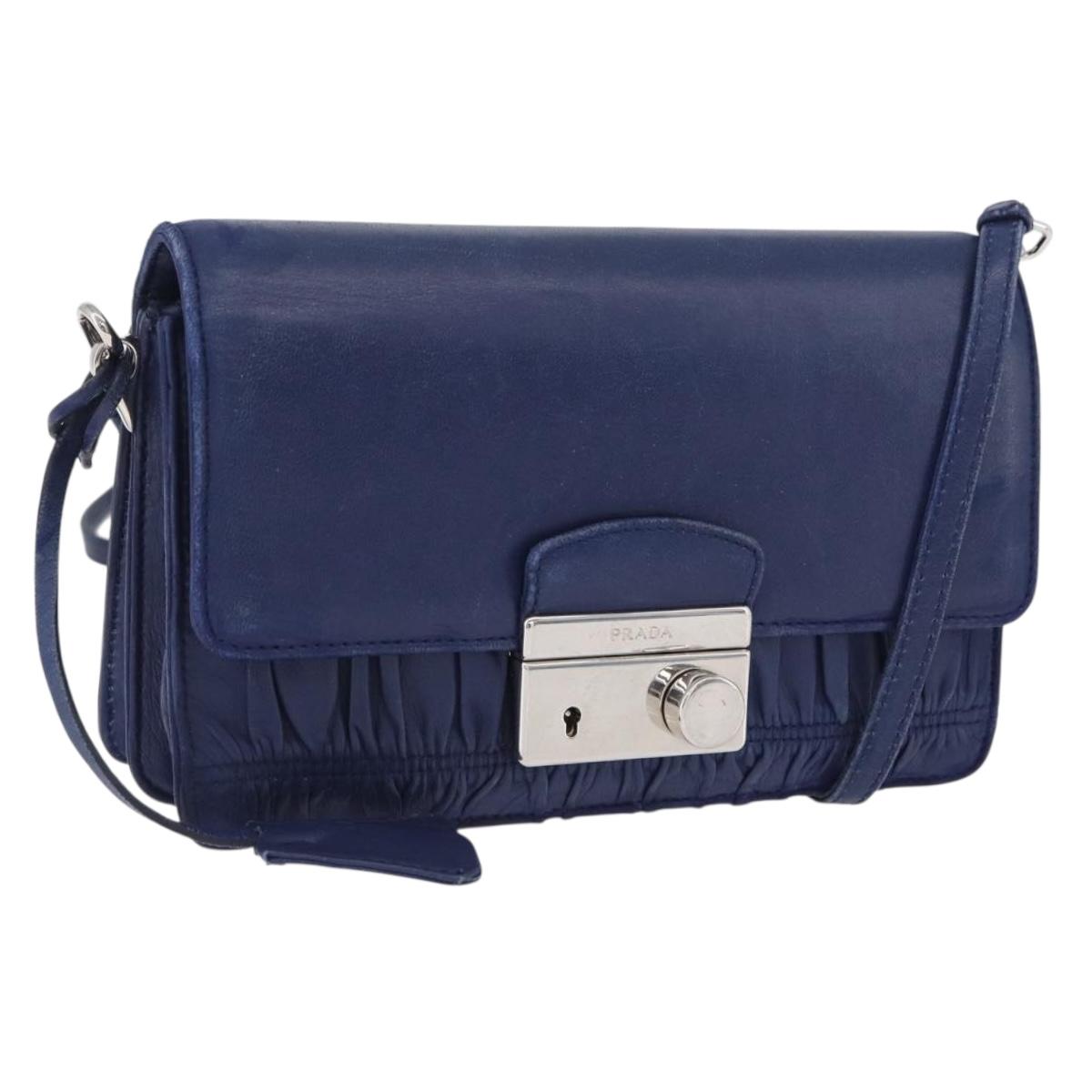 PRADA Shoulder Bag Leather Blue Silver