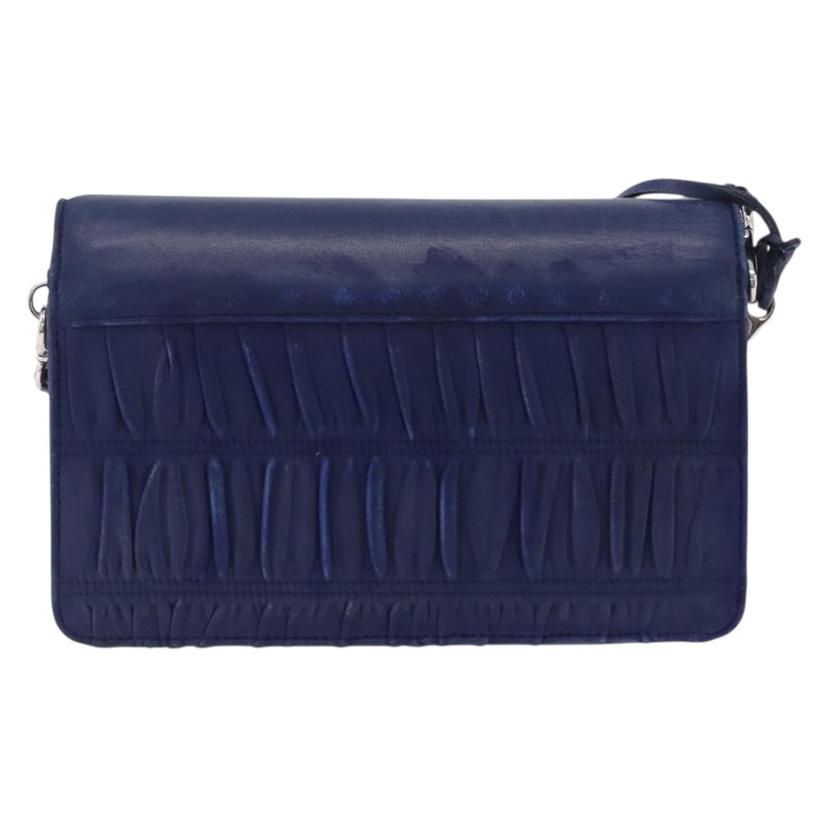 PRADA Shoulder Bag Leather Blue Silver