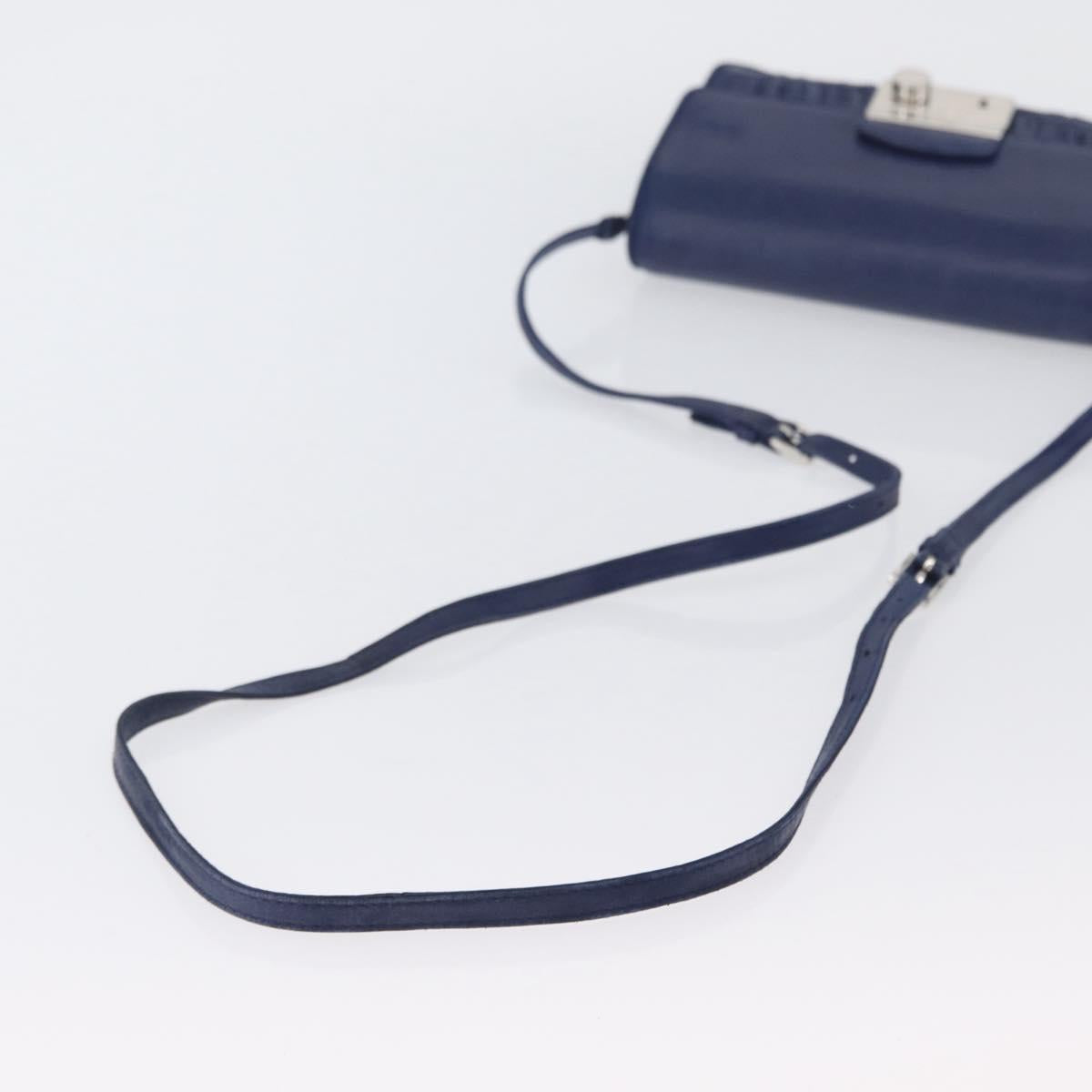 PRADA Shoulder Bag Leather Blue Silver