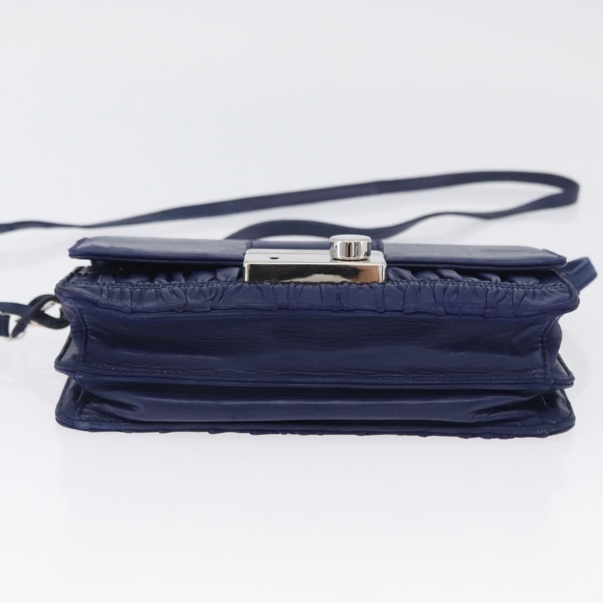PRADA Shoulder Bag Leather Blue Silver