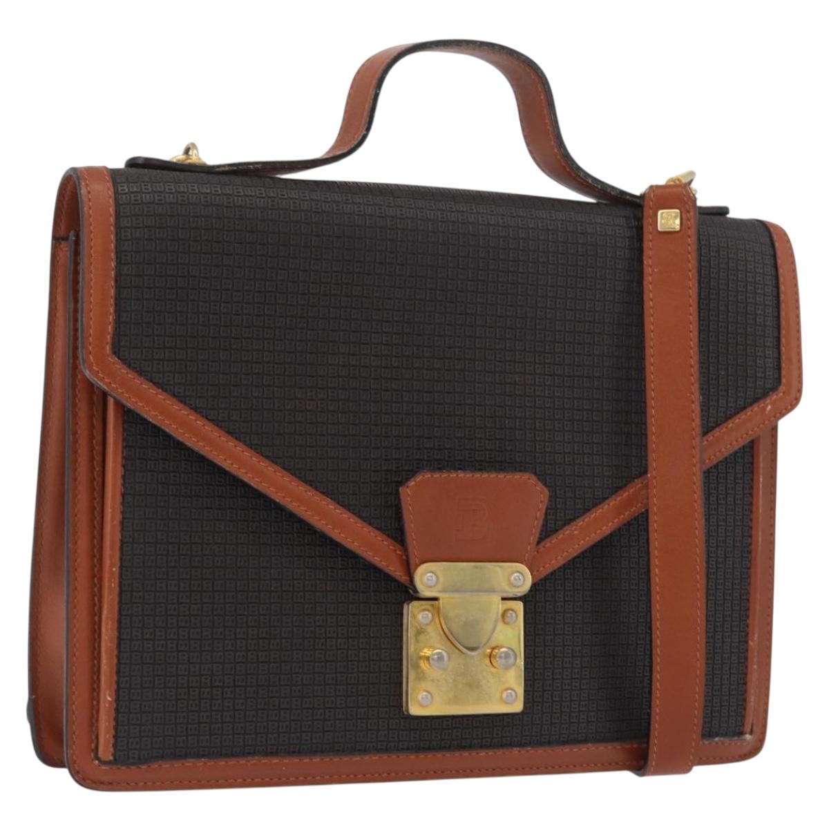BALLY Shoulder Bag PVC Canvas Black Gold