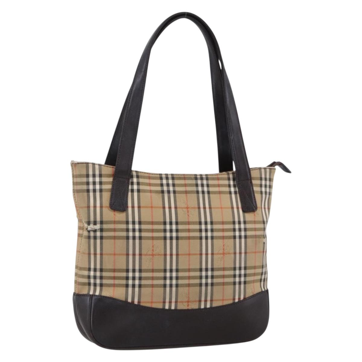 BURBERRY Nova Check Hand Bag Canvas Beige Gold