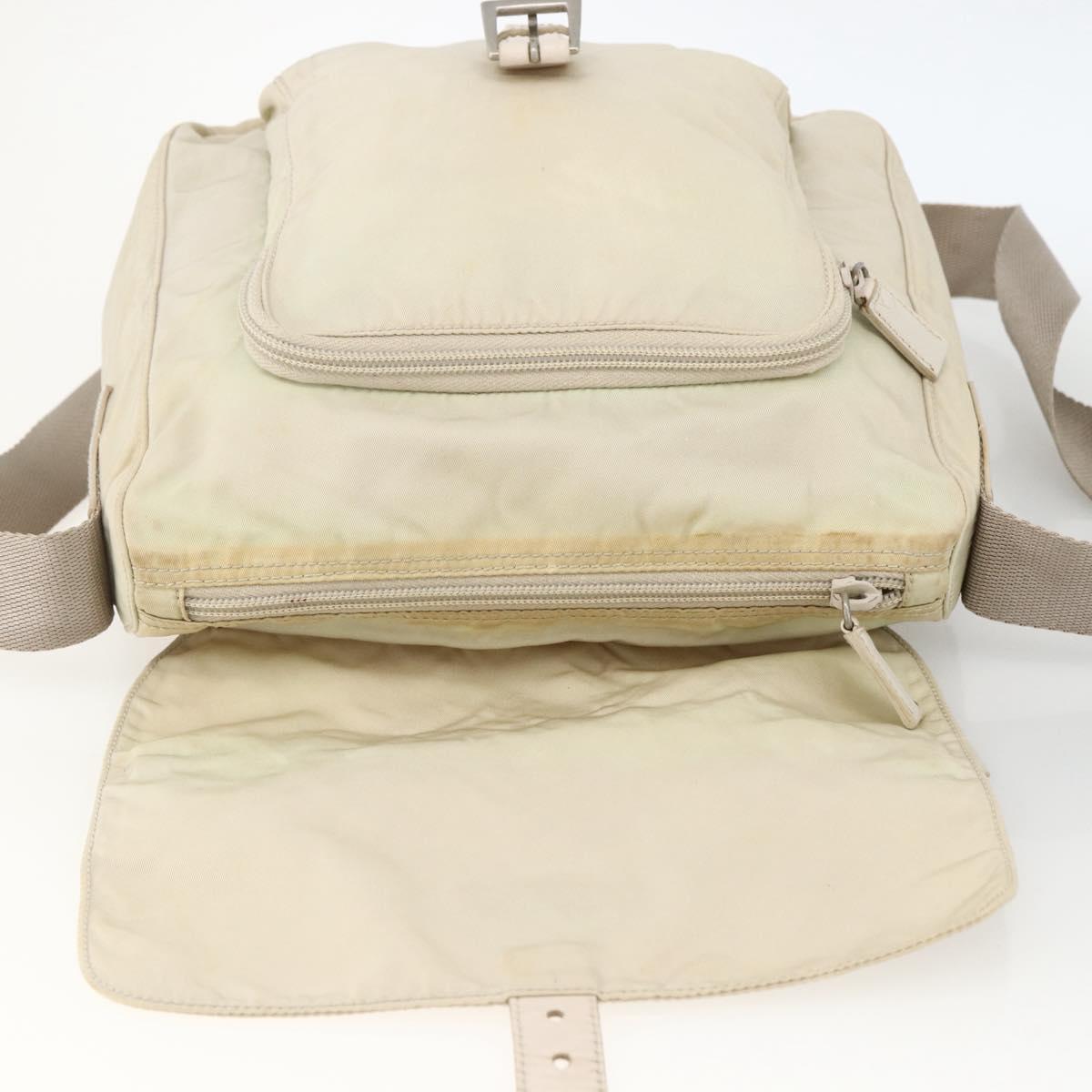 PRADA Shoulder Bag Nylon Beige Silver