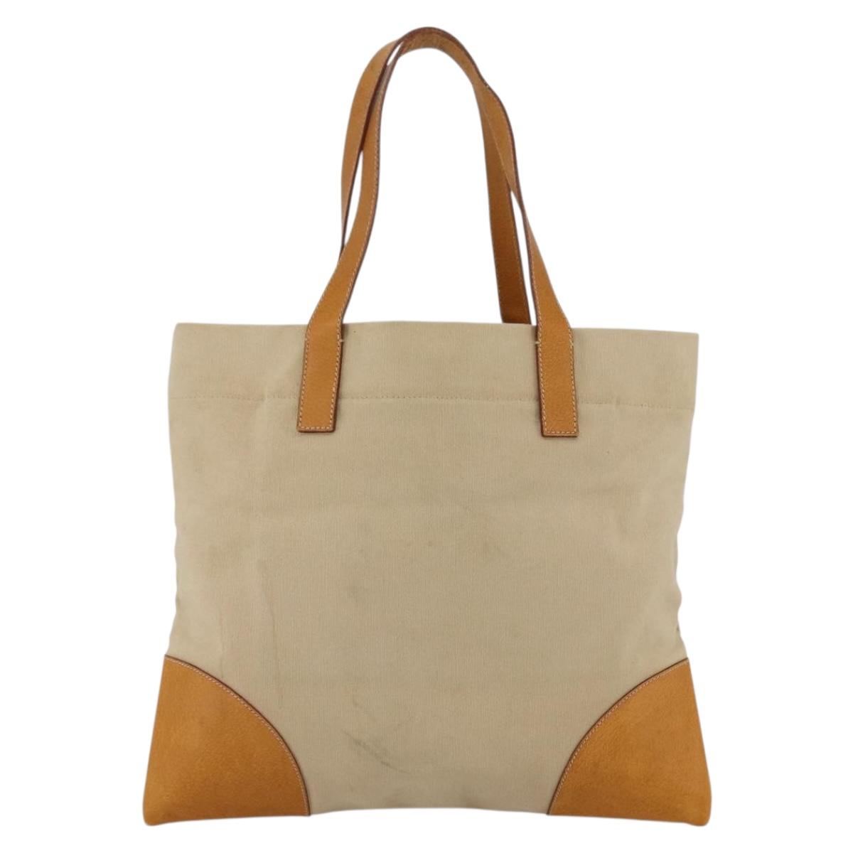 PRADA Tote Bag Canvas Beige Silver