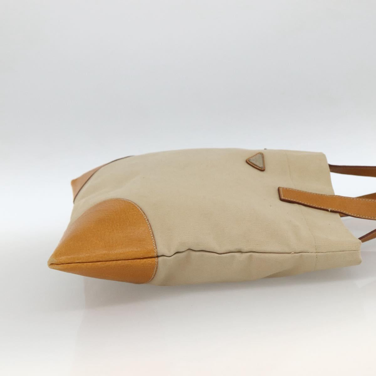 PRADA Tote Bag Canvas Beige Silver