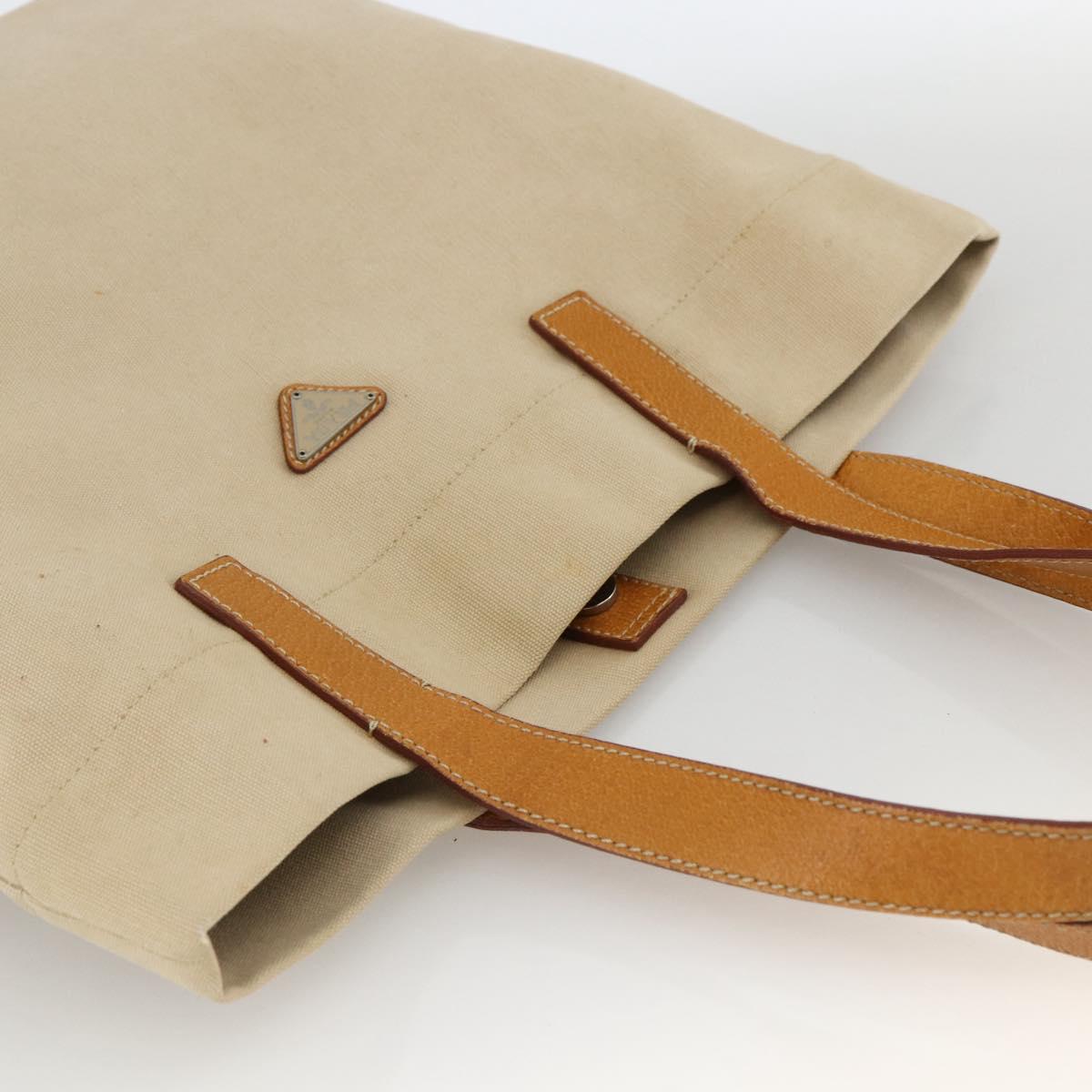 PRADA Tote Bag Canvas Beige Silver