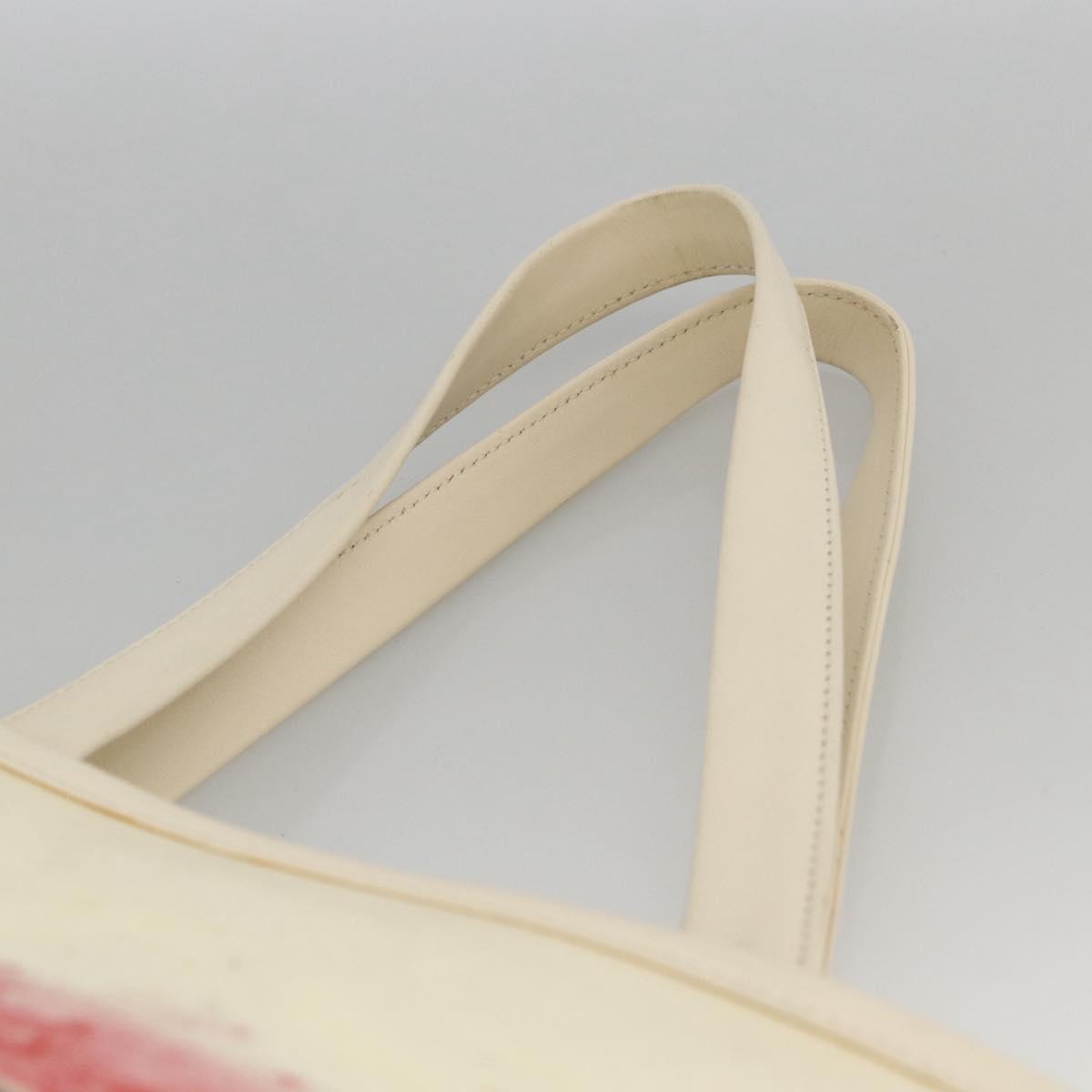 CHANEL Tote Bag Canvas Leather White Silver CC