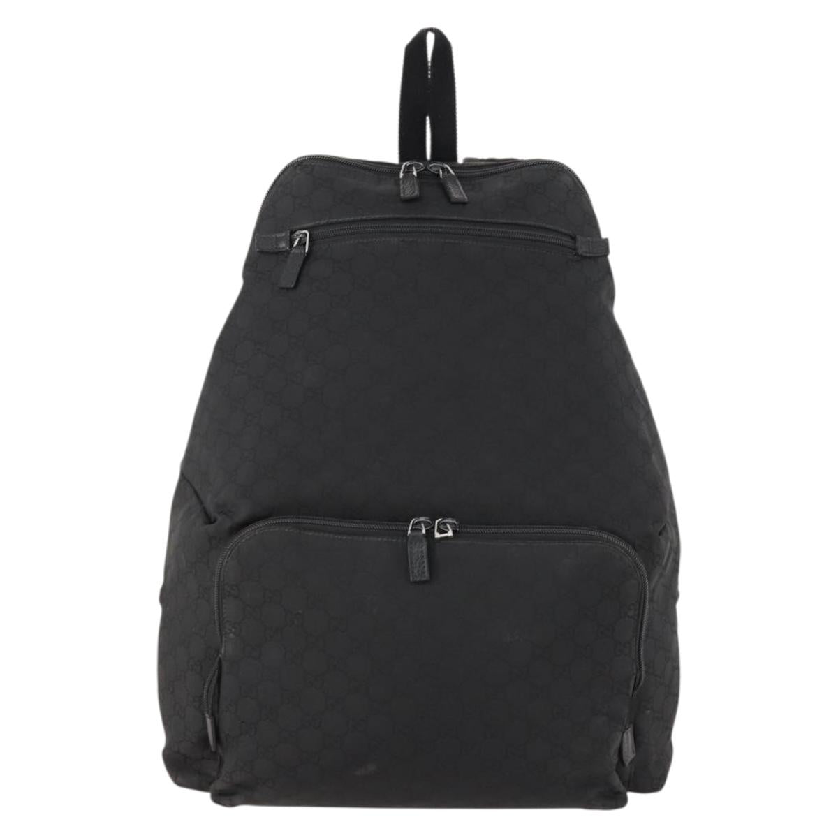 GUCCI GG Canvas Backpack Nylon Black Silver 179606