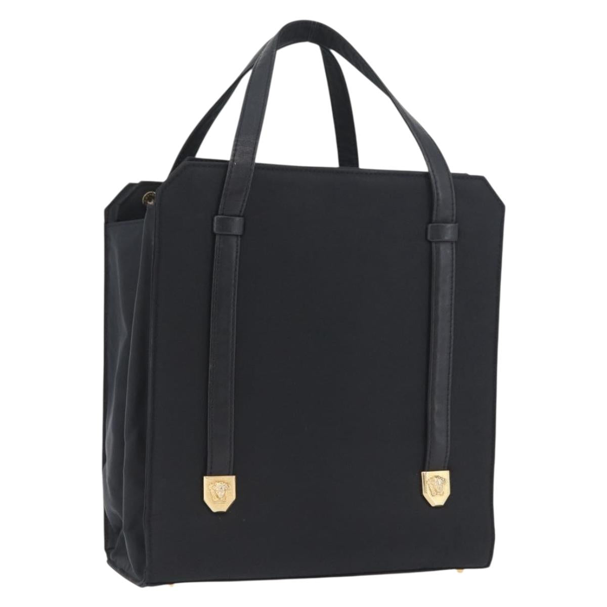 Gianni Versace Hand Bag Nylon Black Gold