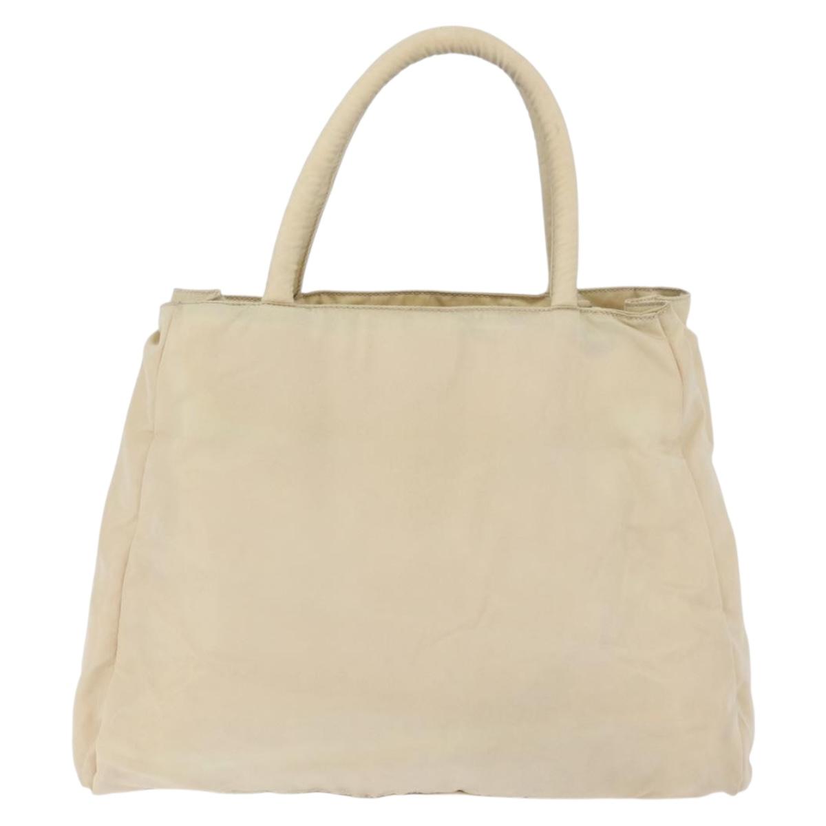 PRADA Hand Bag Nylon Silver Beige