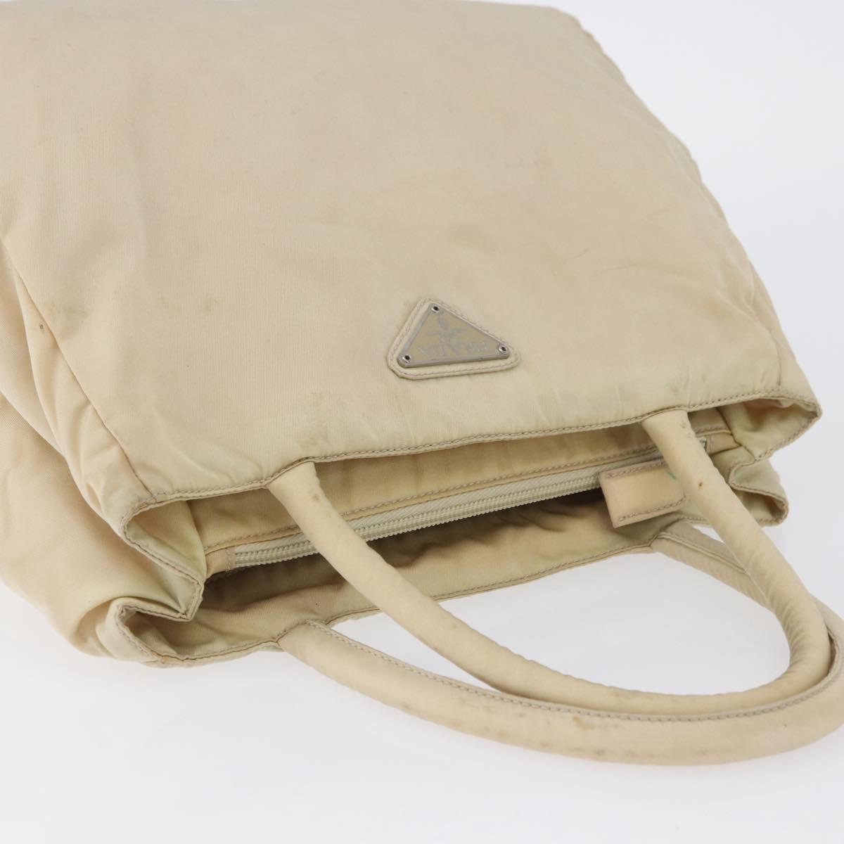 PRADA Hand Bag Nylon Silver Beige