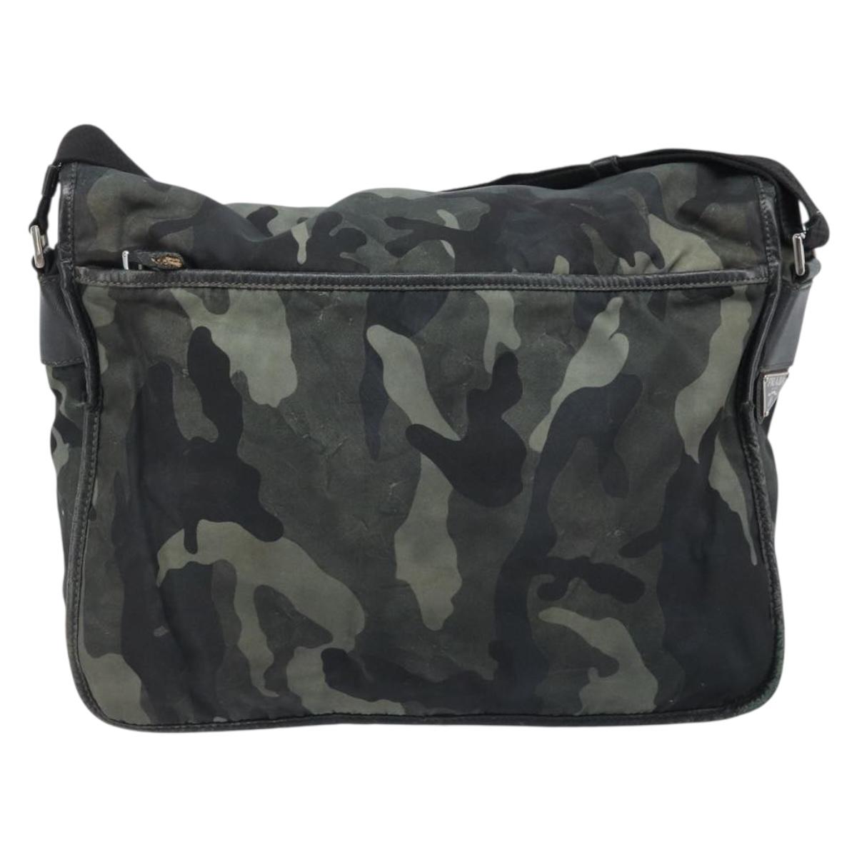 PRADA Shoulder Bag Nylon Khaki Silver