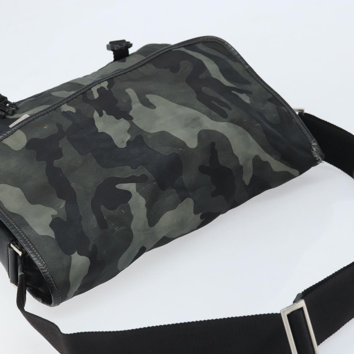 PRADA Shoulder Bag Nylon Khaki Silver