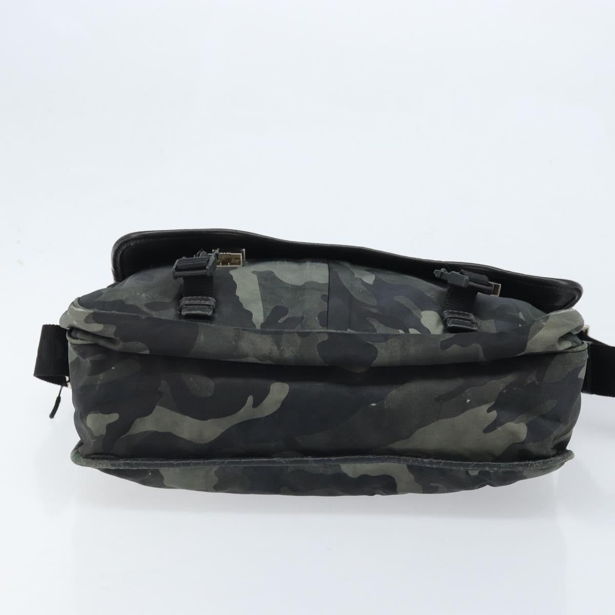 PRADA Shoulder Bag Nylon Khaki Silver