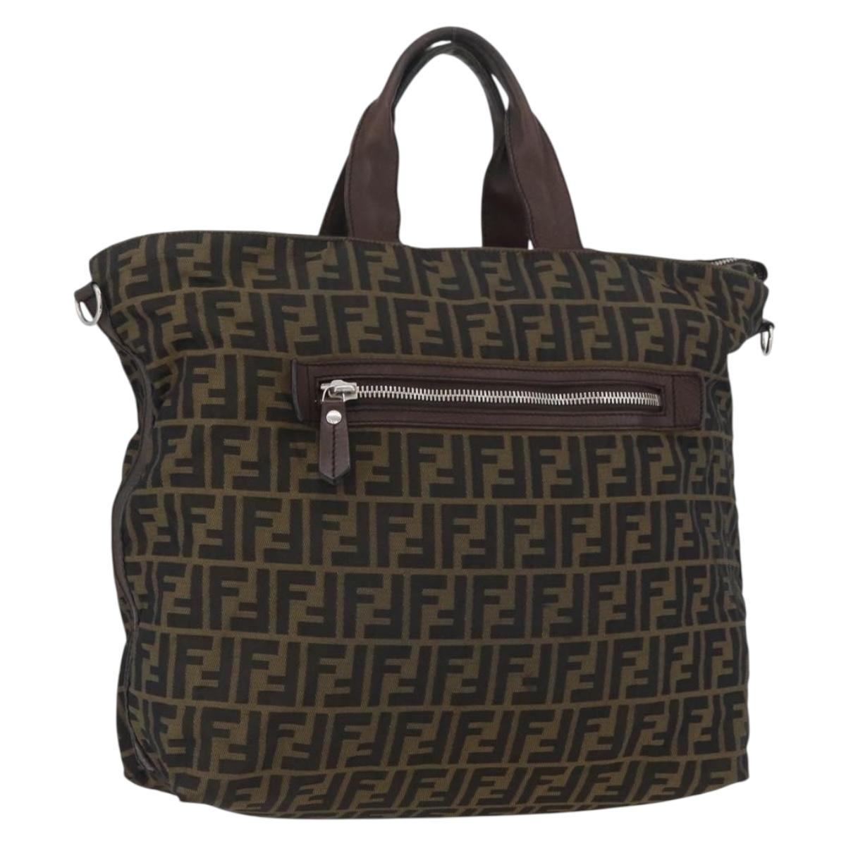 FENDI Zucca Canvas Hand Bag Black Brown