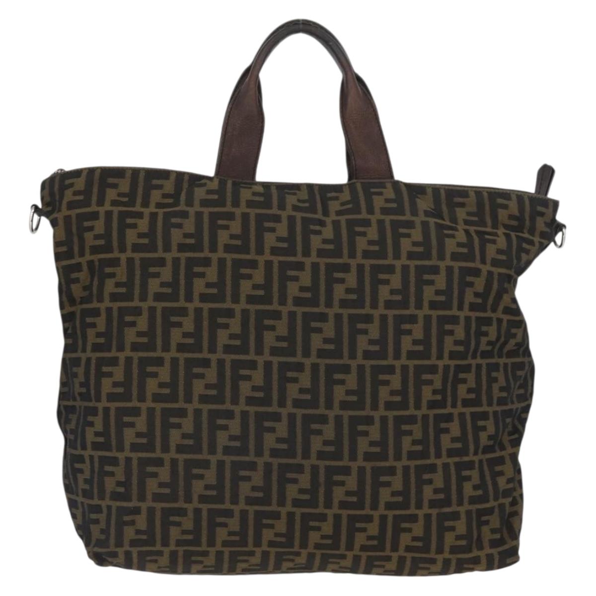 FENDI Zucca Canvas Hand Bag Black Brown