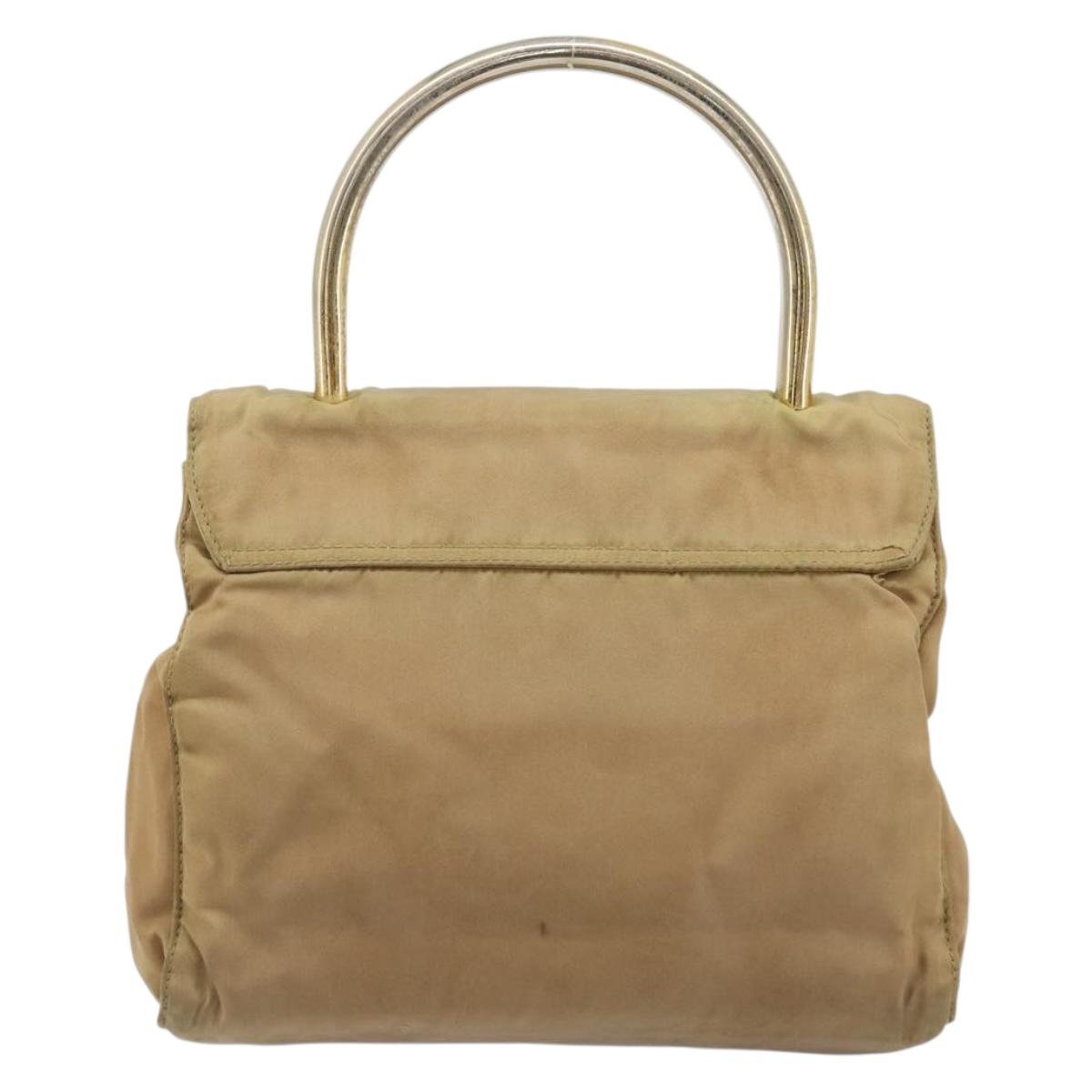 PRADA Hand Bag Nylon Beige Gold