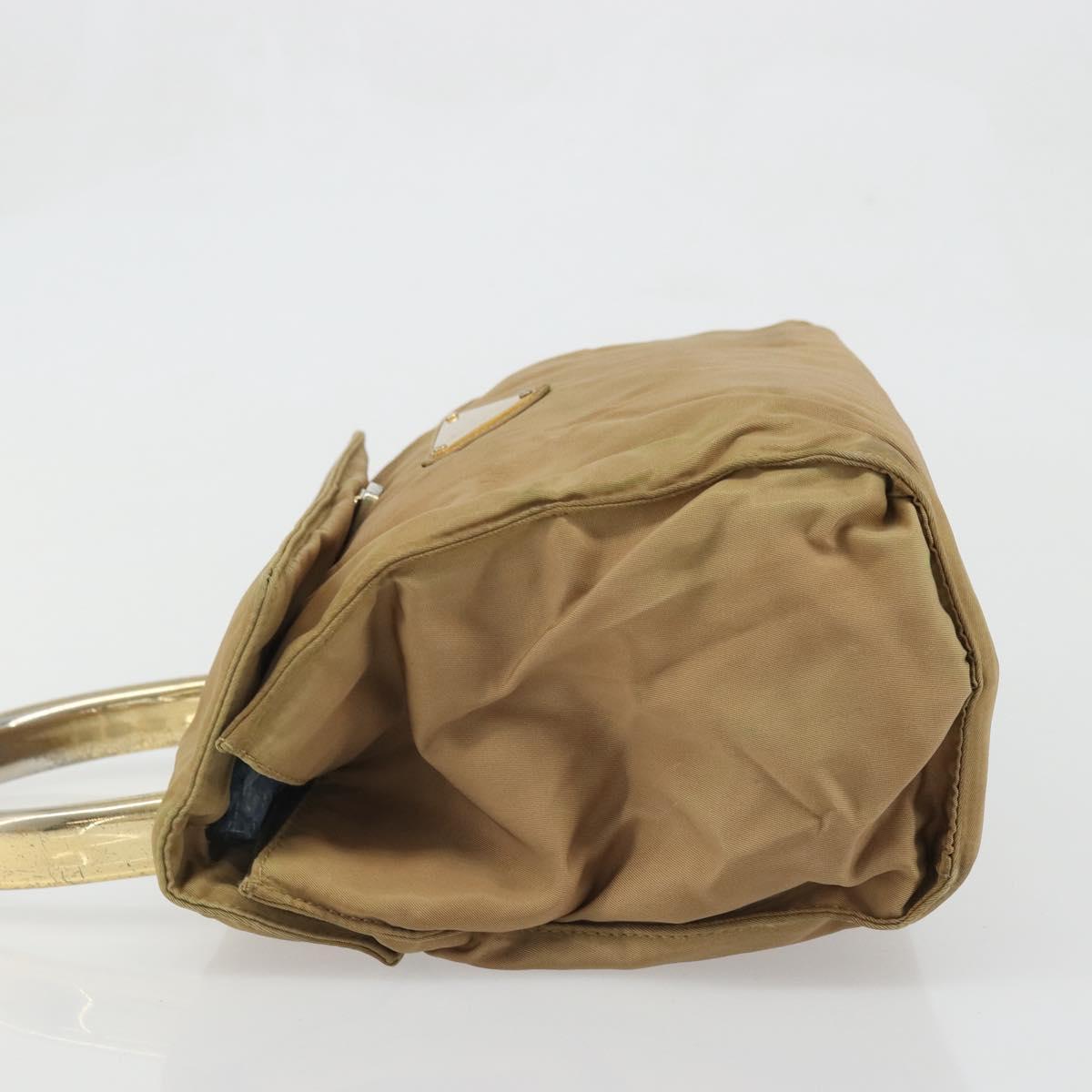PRADA Hand Bag Nylon Beige Gold