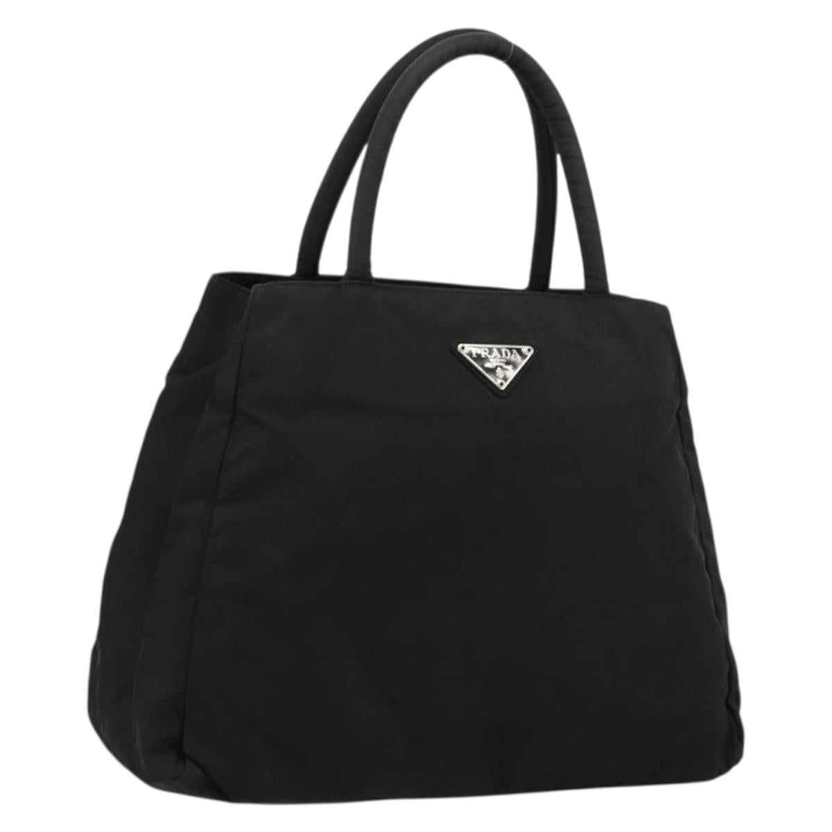PRADA Hand Bag Nylon Black Silver