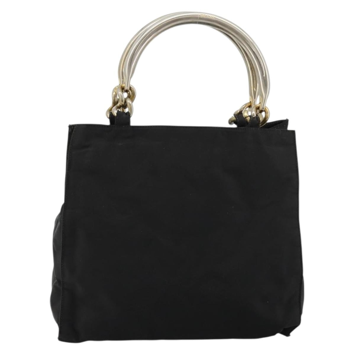 PRADA Chain Hand Bag Nylon Black Gold